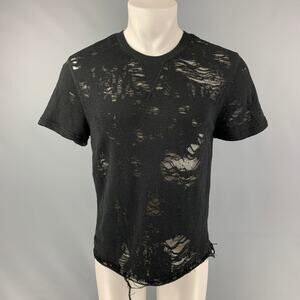 IRO Gaetane Size XS Black Distressed Cotton Blend Crew-Neck T-shirt